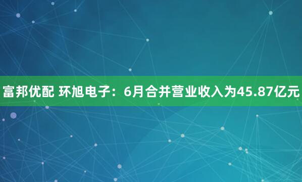 富邦优配 环旭电子：6月合并营业收入为45.87亿元